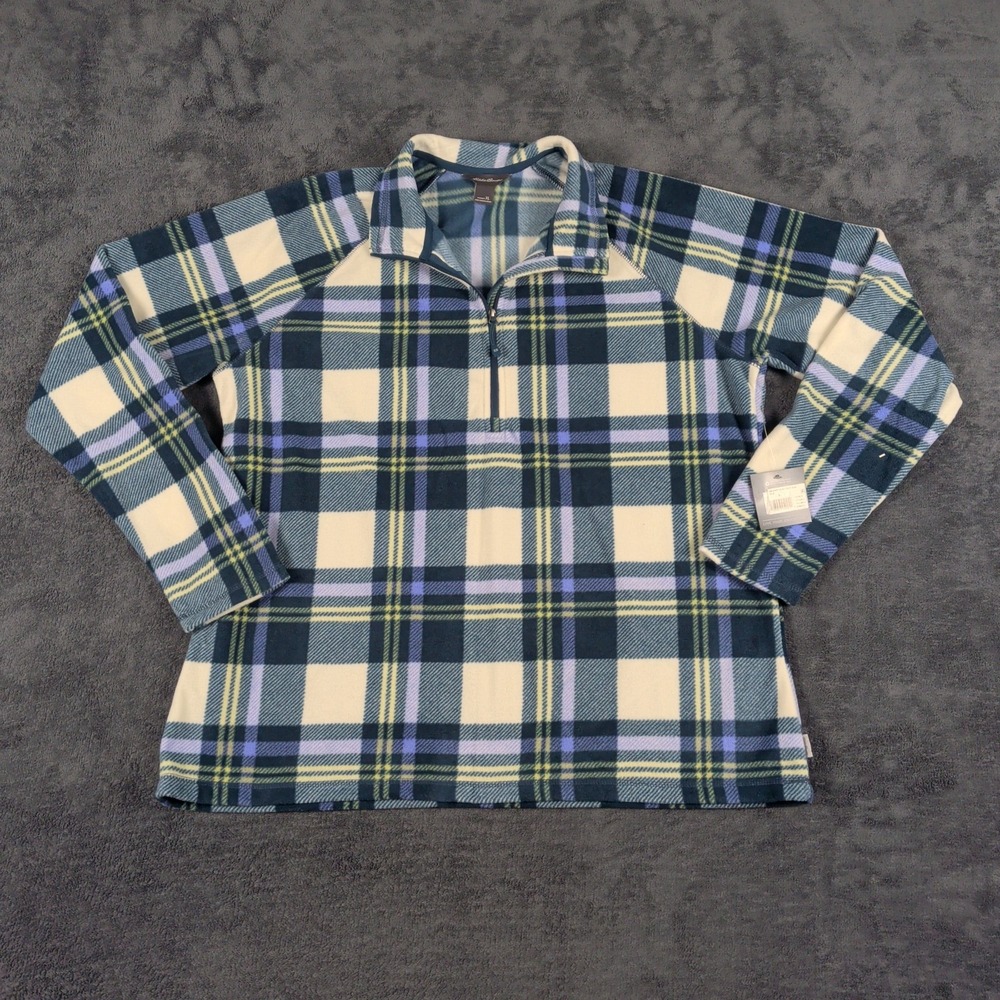 Eddie Bauer Pullover Womens XL 1/4 Zip Plaid Polartec Fleece Lightweight